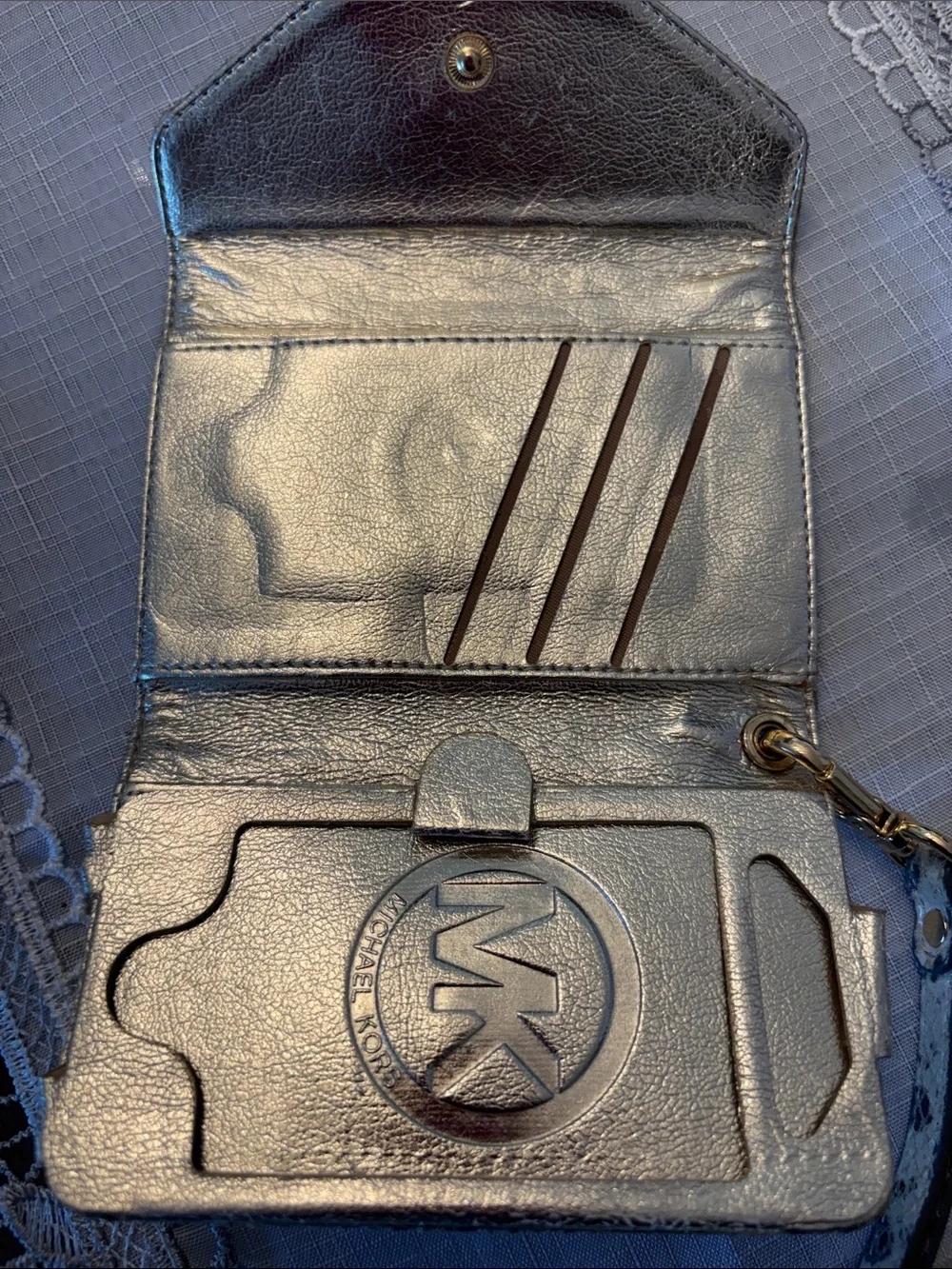 Michael Kors Snake-Print Wristlet Clutch in Taupe
